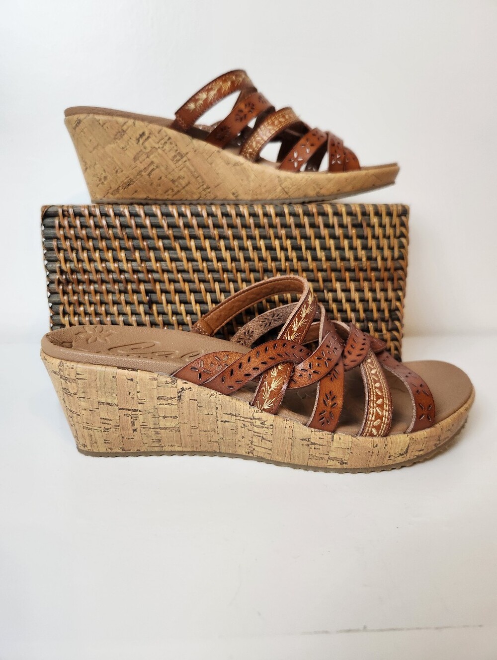 Skechers Cali Beverlee New Resort Brown Strappy Boho Slip-on Wedge Sandals